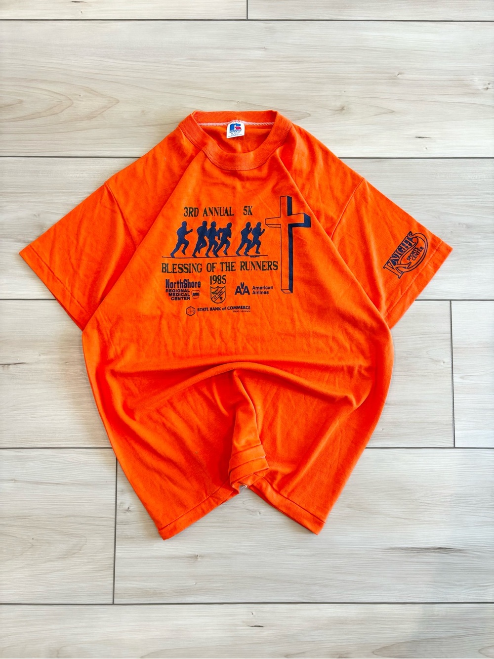 Russell Athletic Vintage 80s Men’s Orange Graphic Tee - Blessing of the Runners